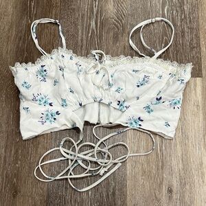 Cotton Candy LA Flowery Lace Trim Crop Top